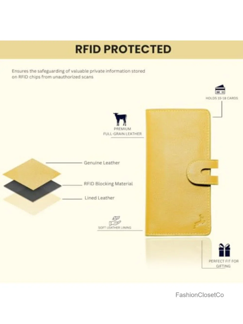 Genuine Leather Slim Long Wallet RFID Blocking 18 Card Slots